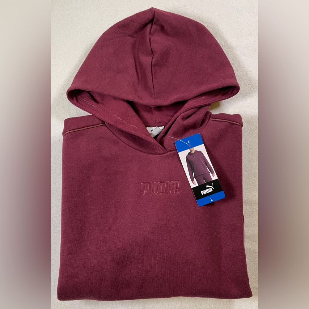 PUMA Women’s Fleece Pullover Hoodie with Kangaroo Pocket Red Burgundy Large